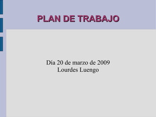 PLAN DE TRABAJO Día 20 de marzo de 2009 Lourdes Luengo 