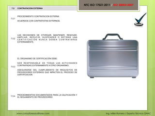 NTC ISO 17021:2011 / ISO 28003:2007
7.5     CONTRATACION EXTERNA



        PROCEDIMIENTO CONTRATACION EXTERNA
7.5.1
     ...