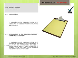 NTC ISO 17021:2011 / ISO 28003:2007


 9.1.2 PLAN DE AUDITORIA




9.1.2.1 GENERALIDADES




          EL ORGANISMO DE CER...