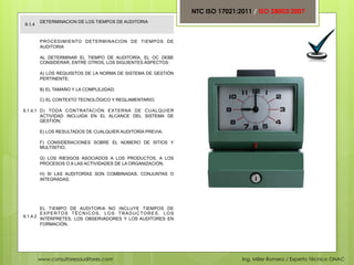 NTC ISO 17021:2011 / ISO 28003:2007
        DETERMINACION DE LOS TIEMPOS DE AUDITORIA
9.1.4


        PROCEDIMIENTO DETERM...