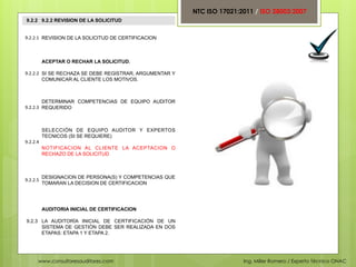 NTC ISO 17021:2011 / ISO 28003:2007
 9.2.2 9.2.2 REVISION DE LA SOLICITUD


9.2.2.1	
   REVISION DE LA SOLICITUD DE CERTIF...