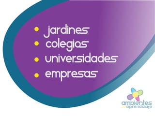 COLEGIOS
UNIVERSIDADES
EMPRESAS
JARDINES
ambientesaprendizajede
 