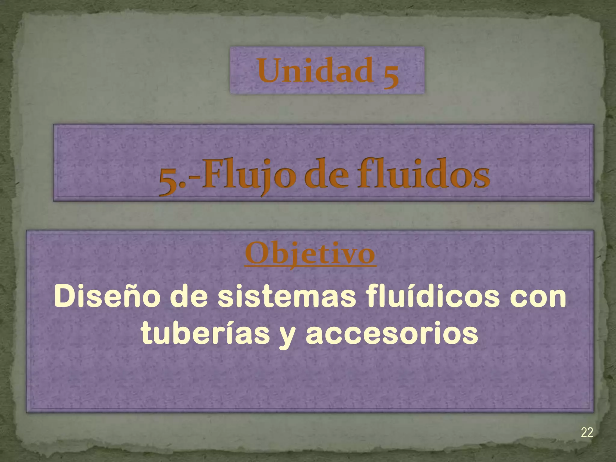 Unidad 55.-Flujo de fluidos ObjetivoDiseño de sistemas fluídicos con tuberías y accesorios22