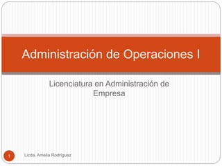 Licenciatura en Administración de
Empresa
Licda. Amelia Rodríguez1
Administración de Operaciones I
 