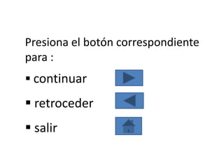 Presiona el botón correspondiente
para :
 continuar
 retroceder
 salir
 