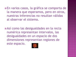 ecuaciones y desigualdadesLa relación entre los valores de x y y expresada como una ecuación puede ser representada como una curva conocida como “locus”.Una manera de establecer la forma de una ecuación es graficando varios valores de y para valores dados de x, asumiendo que los puntos se conectan.