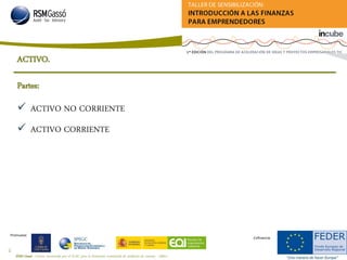 RSM Gassó - Centro reconocido por el ICAC para la formación continuada de auditores de cuentas - A0011
10
Promueve:
Cofinancia:
Partes:
 ACTIVO NO CORRIENTE
 ACTIVO CORRIENTE
ACTIVO.
 