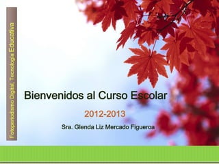 Bienvenidos al Curso Escolar
              2012-2013
       Sra. Glenda Liz Mercado Figueroa
 
