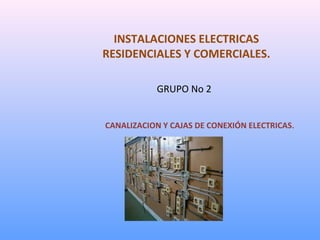 INSTALACIONES ELECTRICAS
RESIDENCIALES Y COMERCIALES.
GRUPO No 2
CANALIZACION Y CAJAS DE CONEXIÓN ELECTRICAS.
 