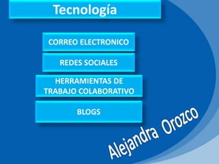 Tecnología
CORREO ELECTRONICO
REDES SOCIALES
HERRAMIENTAS DE
TRABAJO COLABORATIVO
BLOGS
 