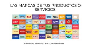LAS MARCAS DE TUS PRODUCTOS O
SERVICIOS.
NOMINATIVAS, INOMINADAS, MIXTAS, TRIDIMESIONALES
 