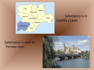Salamanca is in Castilla y León  Salamanca is next to Tormes river. 