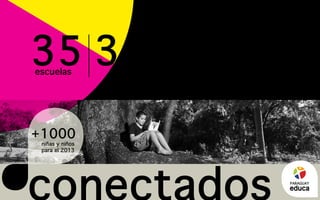 escuelas
35 docentes
365 niñas y niños
9734
PARAGUAY
niñas y niños
para el 2013
1000+
 
