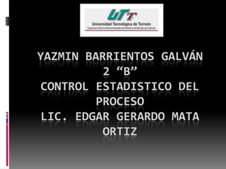 YAZMIN BARRIENTOS GALVÁN
2 “B”
CONTROL ESTADISTICO DEL
PROCESO
LIC. EDGAR GERARDO MATA
ORTIZ
 