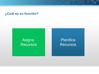 ¿Cuál es su función? Asigna Recursos Planifica Recursos