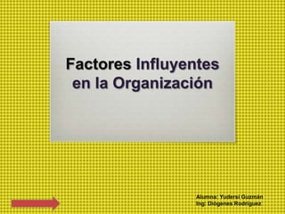 Factores Influyentes
en la Organización
Alumna: Yudersi Guzmán
Ing: Diógenes Rodríguez
 