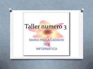 Taller numero 3
MARIA PAULA CADAVID
10°B
INFORMATICA
 