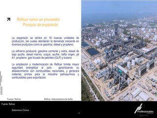 Sabemos Cómo
Fondo Inmobiliario
29
Fuente: Reficar
La expansión se centra en 16 nuevas unidades de
producción, las cuales atenderán la demanda creciente en
diversos productos como la gasolina, diésel y propileno.
La refinería producirá: gasolina corriente y extra, diesel de
bajo azufre, diesel marino, coque, azufre, nafta virgen, jet
A1, propileno, gas licuado de petróleo (GLP) y butano.
La ampliación y modernización de Reficar brinda mayor
seguridad energética al país garantizando su
abastecimiento con combustibles nacionales, y generará
materias primas para la industria petroquímica y
combustibles para exportación.
Reficar como un proveedor
Proceso de expansión
Fuente: Reficar. Reficar. Hidrotratadora de Nafta.
 