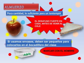 EL DESAYUNO FUERTE EN
CASA, ANTES DE VENIR AL
COLE
MARCAR CON EL NOMBRE
 