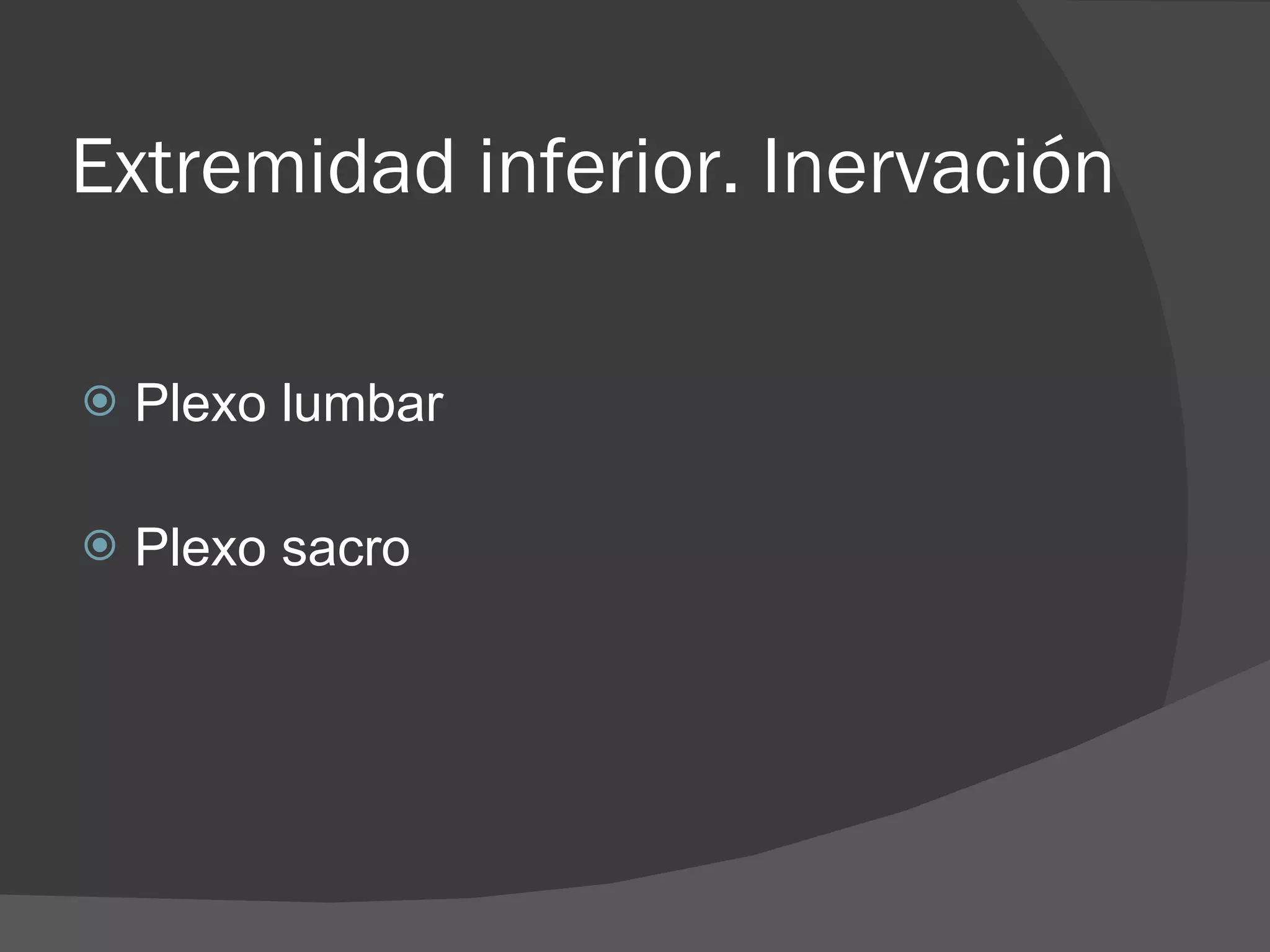 Extremidad inferior. Inervación Plexo lumbar Plexo sacro