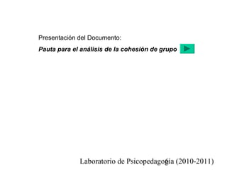 Laboratorio de Psicopedagogía (2010-2011)6
Presentación del Documento:
Pauta para el análisis de la cohesión de grupo
 