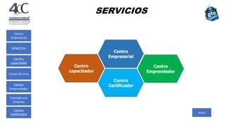 Centro
Certificador
Centro
Empresarial
Centro
capacitador
Centro
Emprendedor
Centro
Empresarial
Centro
capacitador
Cursos On Line
Centro
Emprendedor
Creando una
Empresa
Centro
Certificador
DEMEZCAL
SERVICIOS
Inicio
 
