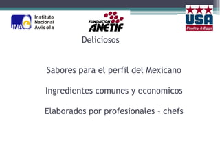 Deliciosos


Sabores para el perfil del Mexicano

Ingredientes comunes y economicos

Elaborados por profesionales - chefs
 