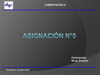 COMPUTACIÓN II




                                            Participante:
                                            Rivas Antonio


Charallave, Octubre 2012
 