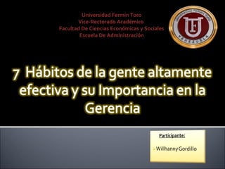 Universidad Fermín Toro
Vice-Rectorado Académico
Facultad De Ciencias Económicas y Sociales
Escuela De Administración
 