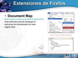 Extensiones de Firefox Document Map  https://addons.mozilla.org/es-ES/firefox/addon/475  Esta extensión permite desplegar la estructura de encabezados de cada  página Web.  