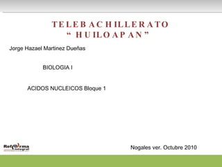 TELEBACHILLERATO “HUILOAPAN” Jorge Hazael Martinez Dueñas  BIOLOGIA I ACIDOS NUCLEICOS  Bloque 1 Nogales ver. Octubre 2010 