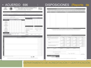DEPARTAMENTO DE ACREDITACIÓN Y CERTIFICACIÓN
• ACUERDO 696 : DISPOSICIONES (Reporte de
Evaluación)
 