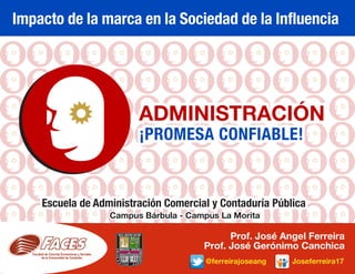 Impacto de la marca en la Sociedad de la Influencia
@ferreirajoseang Joseferreira17
Prof. José Angel Ferreira
Prof. José Gerónimo Canchica
 