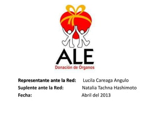 Representante ante la Red: Lucila Careaga Angulo
Suplente ante la Red: Natalia Tachna Hashimoto
Fecha: Abril del 2013
 