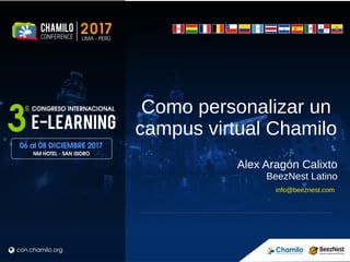 Como personalizar un
campus virtual Chamilo
Alex Aragón Calixto
BeezNest Latino
info@beeznest.com
 