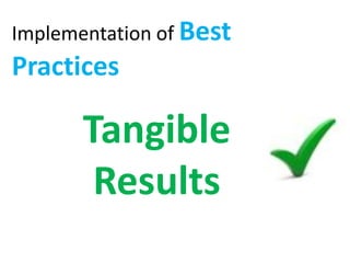 Tangible
Results
Implementation of Best
Practices
 