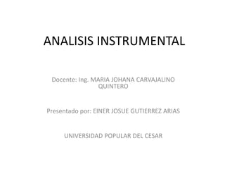 ANALISIS INSTRUMENTAL
Docente: Ing. MARIA JOHANA CARVAJALINO
QUINTERO
Presentado por: EINER JOSUE GUTIERREZ ARIAS
UNIVERSIDAD POPULAR DEL CESAR
 