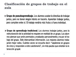 Clasificación de grupos de trabajo en el
aula
 