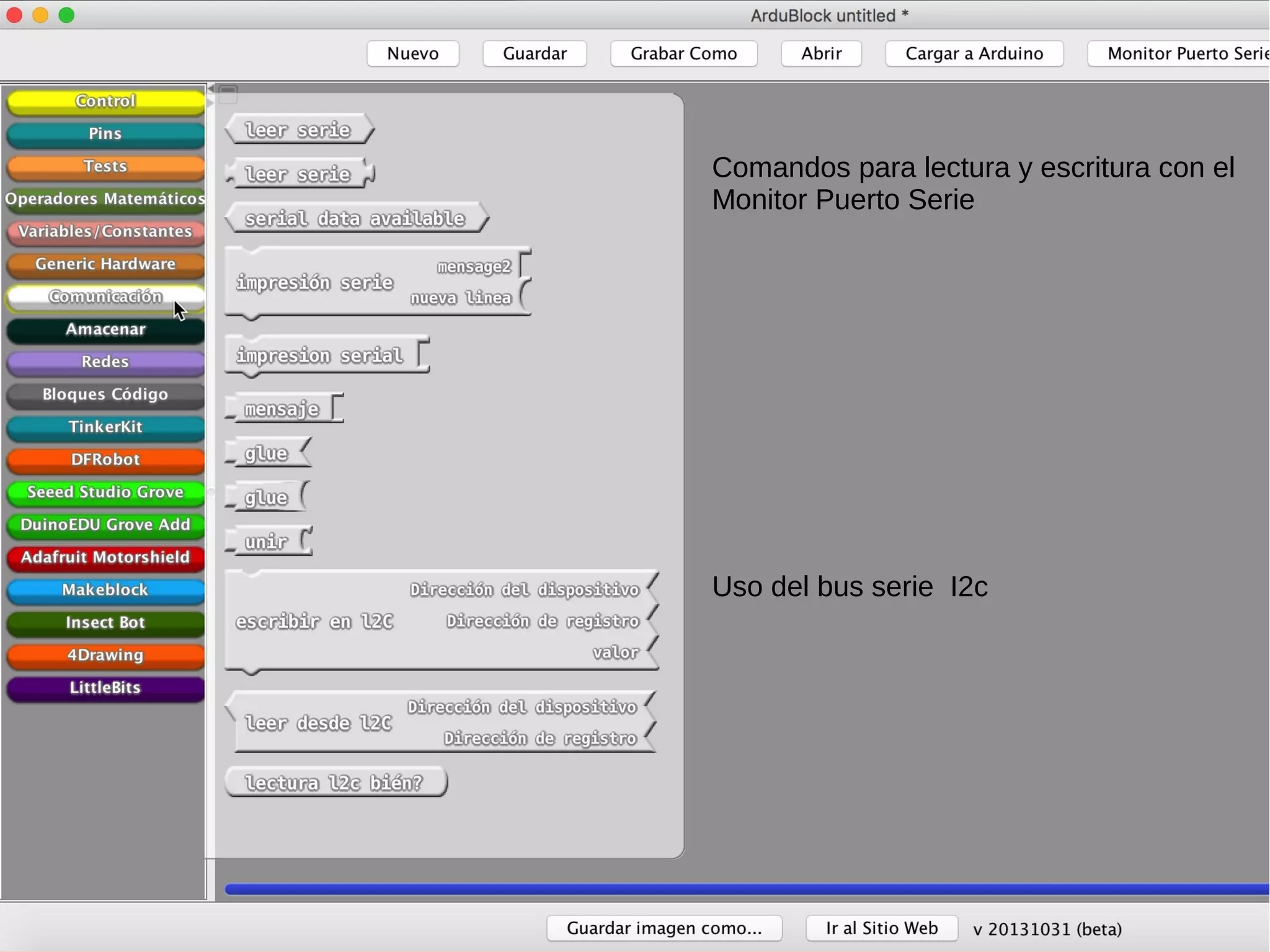 Comandos para lectura y escritura con el
Monitor Puerto Serie
Uso del bus serie I2c
 