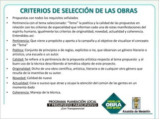 RECEPCIÓN DE OBRAS 5,6,7 de octubreLos trabajos deberán entregarse debidamente enmarcados.  La obra deberá llevar al respaldo una ficha técnica que incluya: Nombre del Artista - técnica - Nombre de la Obra - Dimensiones - Año de Ejecución.Las obras no podrán exceder las medidas de 2 mts de ancho por 2 mts de alto de acuerdo a la  logística del evento. La información sobre  la recepción de las  obras la encontrara en el correo electrónico del Festival y en el blog.