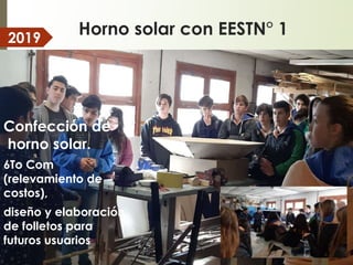 Horno solar con EESTN° 12019
Confección de
horno solar.
6To Com
(relevamiento de
costos),
diseño y elaboración
de folletos para
futuros usuarios
 