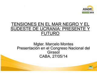 Mgter. Marcelo Montes 
Presentación en el Congreso Nacional del Girasol 
CABA, 27/05/14 
TENSIONES EN EL MAR NEGRO Y EL SUDESTE DE UCRANIA: PRESENTE Y FUTURO  