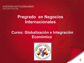 Pregrado en Negocios
      Internacionales

Curso: Globalización e Integración
          Económica
 