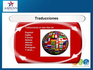 Traducciones

Traducciones en dos Vías de:

Español
Inglés
Francés
Italiano
Alemán
Hebreo
Portugués
Y otros...
 