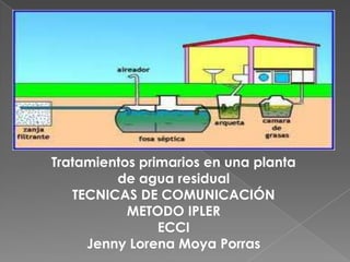 Tratamientos primarios en una planta
         de agua residual
   TECNICAS DE COMUNICACIÓN
           METODO IPLER
                ECCI
     Jenny Lorena Moya Porras
 