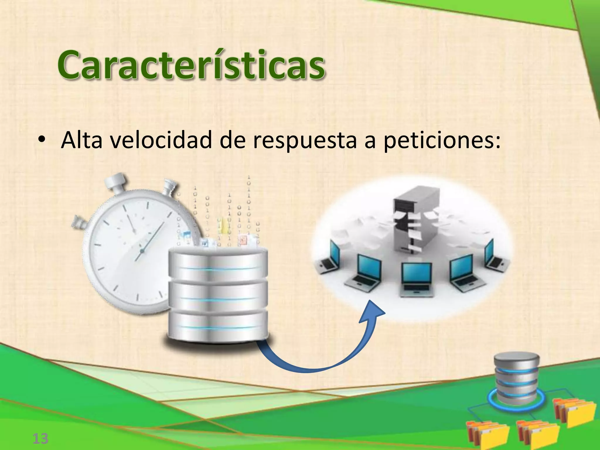 • Alta velocidad de respuesta a peticiones:
13
 