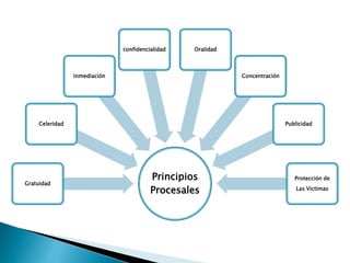 Principios
Procesales
Gratuidad
Celeridad
Inmediación
confidencialidad Oralidad
Concentración
Publicidad
Protección de
Las Victimas
 