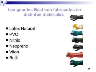 Los guantes Best son fabricados en distintos materiales  Látex Natural PVC Nitrilo Neopreno Viton Butil 