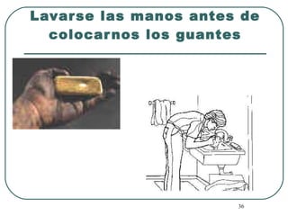 Lavarse las manos antes de colocarnos los guantes 