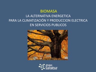 BIOMASA
LA ALTERNATIVA ENERGETICA
PARA LA CLIMATIZACIÓN Y PRODUCCION ELECTRICA
EN SERVICIOS PUBLICOS

 